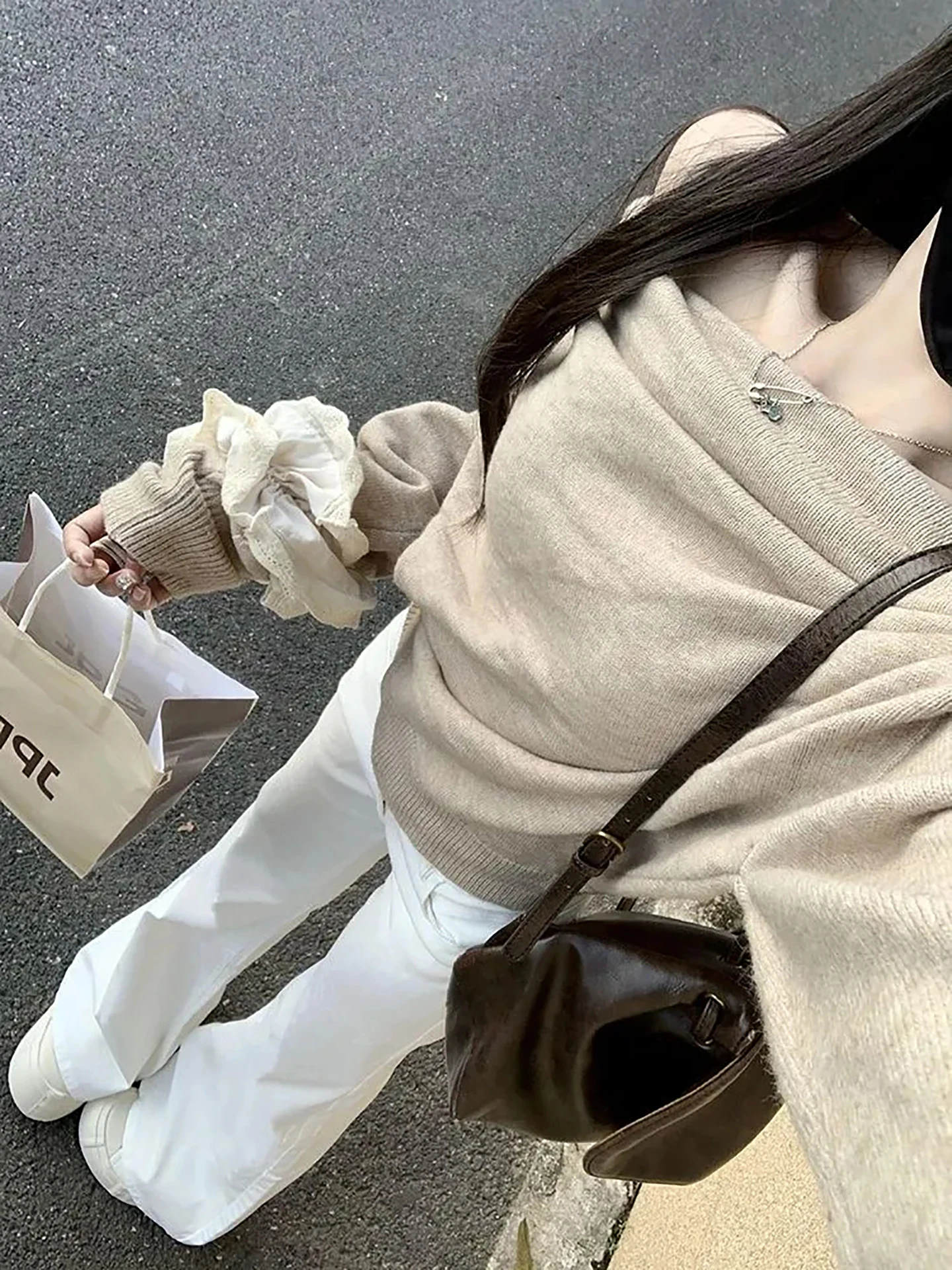 Autumnal Gentle Aosphere Long Sve Knitted Sweater Women's Loose Slimming oulder Oblique Overhead Clothes Korean Sle