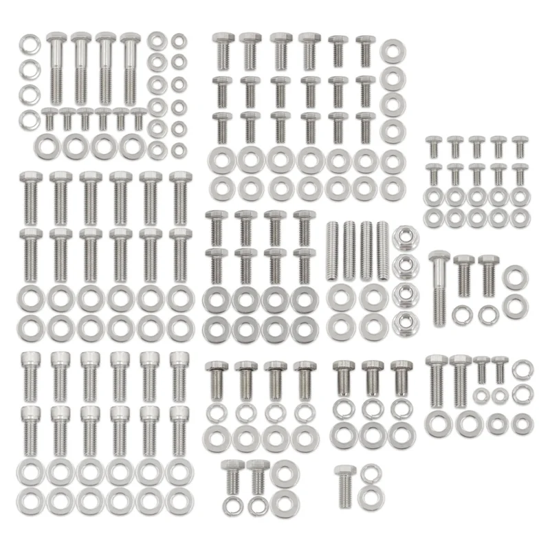 

Hex Bolt Kit Stainless Steel Small Block Engine For Chevy 265 283 302 305 307 327 350 400 SBC Engine- 211 Pcs Nuts& Bolts