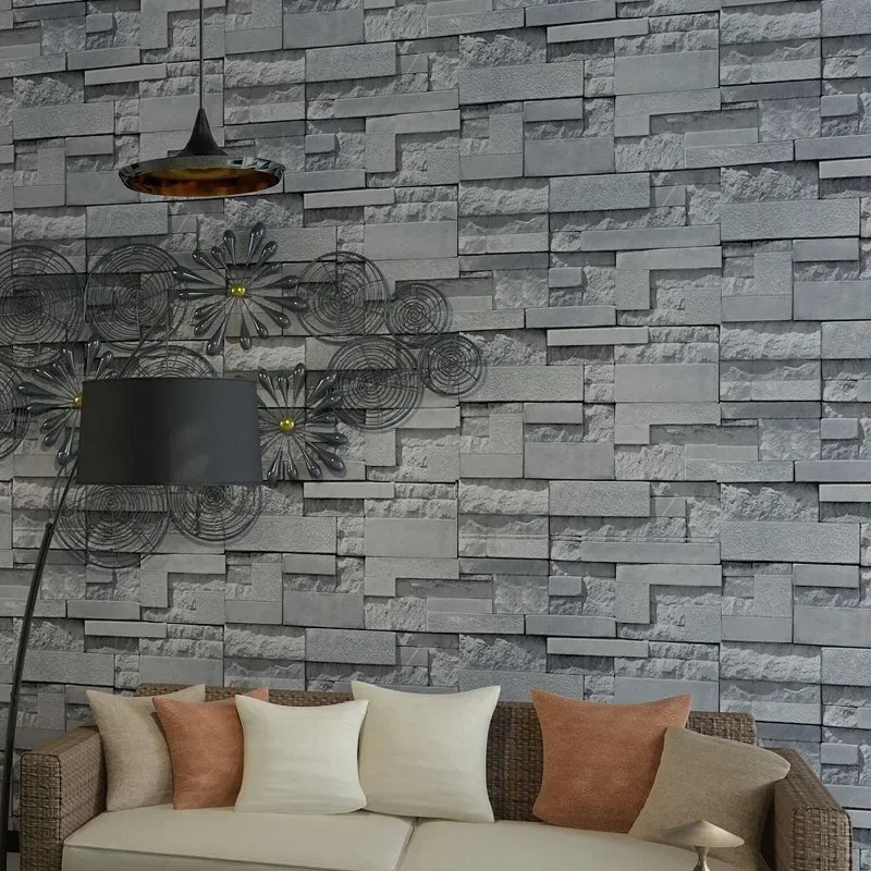 Slate Stone Brick Effect Washable Vinyl PVC Wall Paper Living room Background Wallcovering Wallpaper decor papel de parede