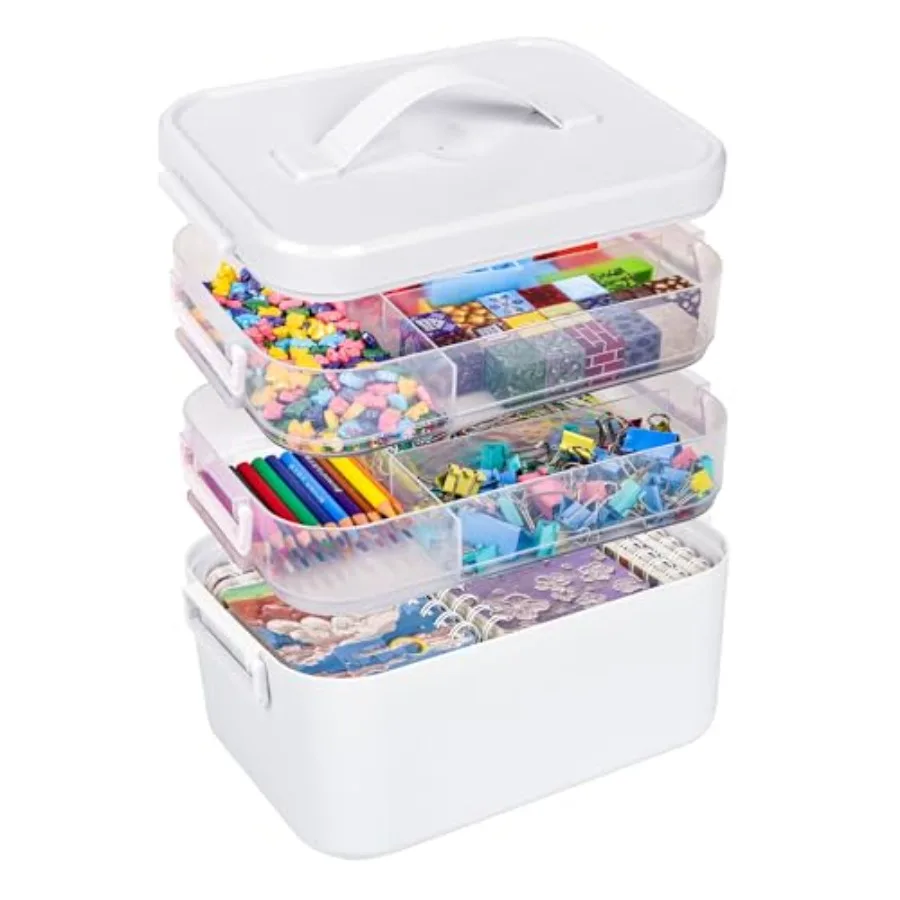 

Трехуровневый контейнер для хранения художественных принадлежностей, штабелируемый органайзер для рукоделия с разделителями, прозрачный пластиковый кейс для маркеров, игрушек и коллекционных предметов