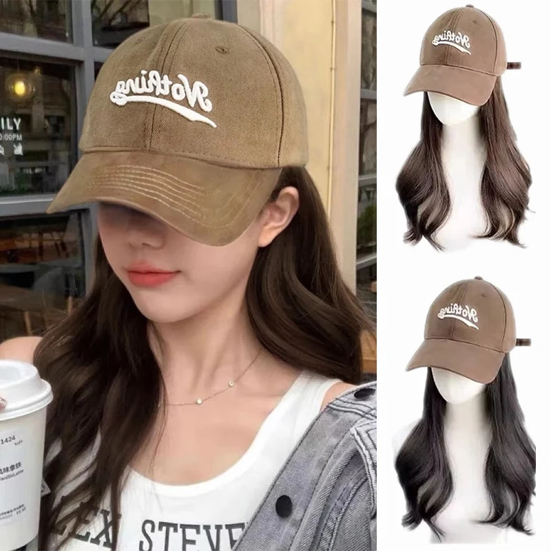 Coffee Colored Baseball Cap Wave Slightly Rolled Wig Women's Synthetic Fiber Wig Suitable for Halloween and Daily