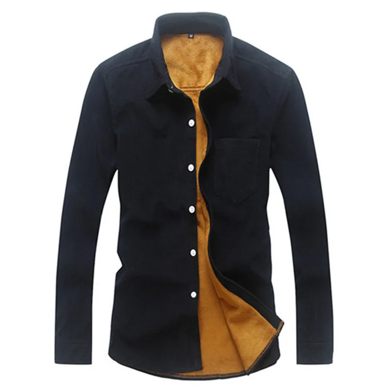 

Men's Corduroy Shirt Winter Casual Long Sleeve Thermal Plus Velvet Thickening Single Breasted Solid Wool Warm Blouses