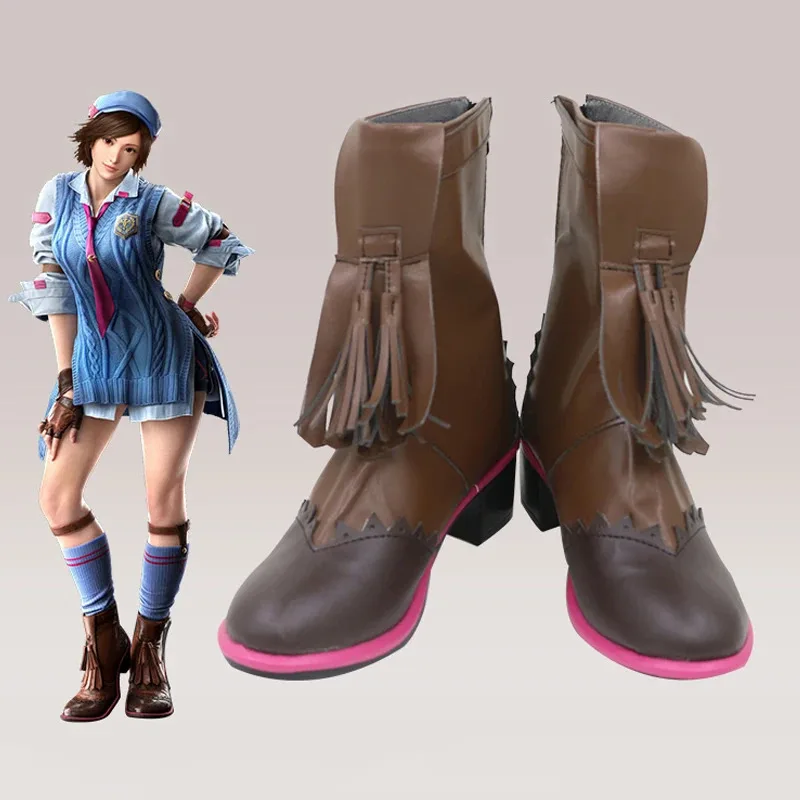 Tekken 8 Asuka Kazama Sepatu Cosplay Game Sepatu Bot Kulit PU Alat Peraga Pesta Permainan Peran Karnaval Natal Halloween untuk Wanita Pria