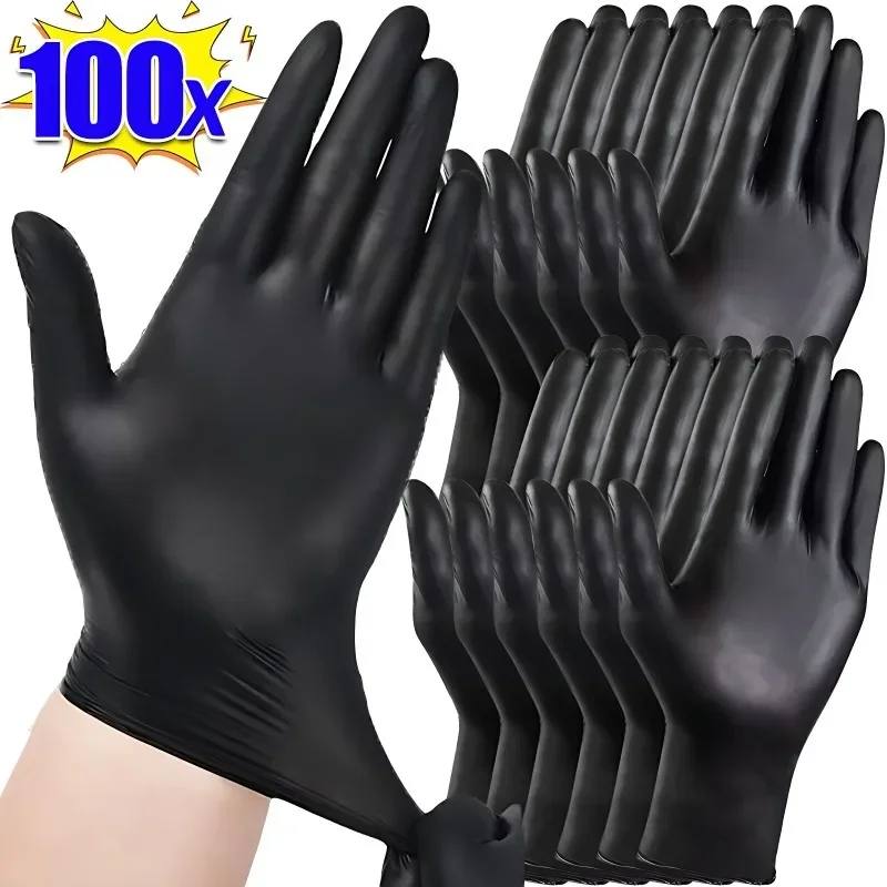 

100PCS Disposable Black Nitrile Gloves for Household Cleaning Work Safety Tools Gardening Gloves Home Kitchen Cooking Tools