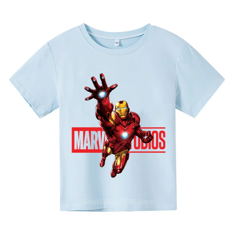 Marvel Iron Man Cartoon Print T-shirt Boys Girls 2024 Summer New Cotton Casual Stylish Kids Short Sleeve Top