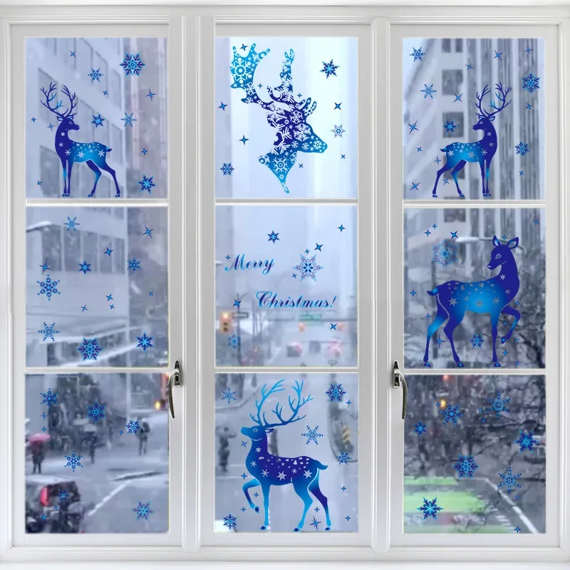 Christmas Window Glass Sticker Elk Snowflake Wall Stickers Xmas Decorations For Home Kids Room Christmas Decals New Year Navidad