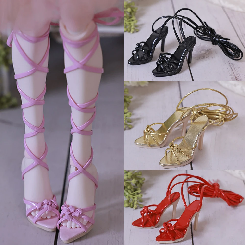 D09-P973  handmade toy 1/4 MDD MSD bjd/sd Doll shoes gold black Strap slim high heels 1pair