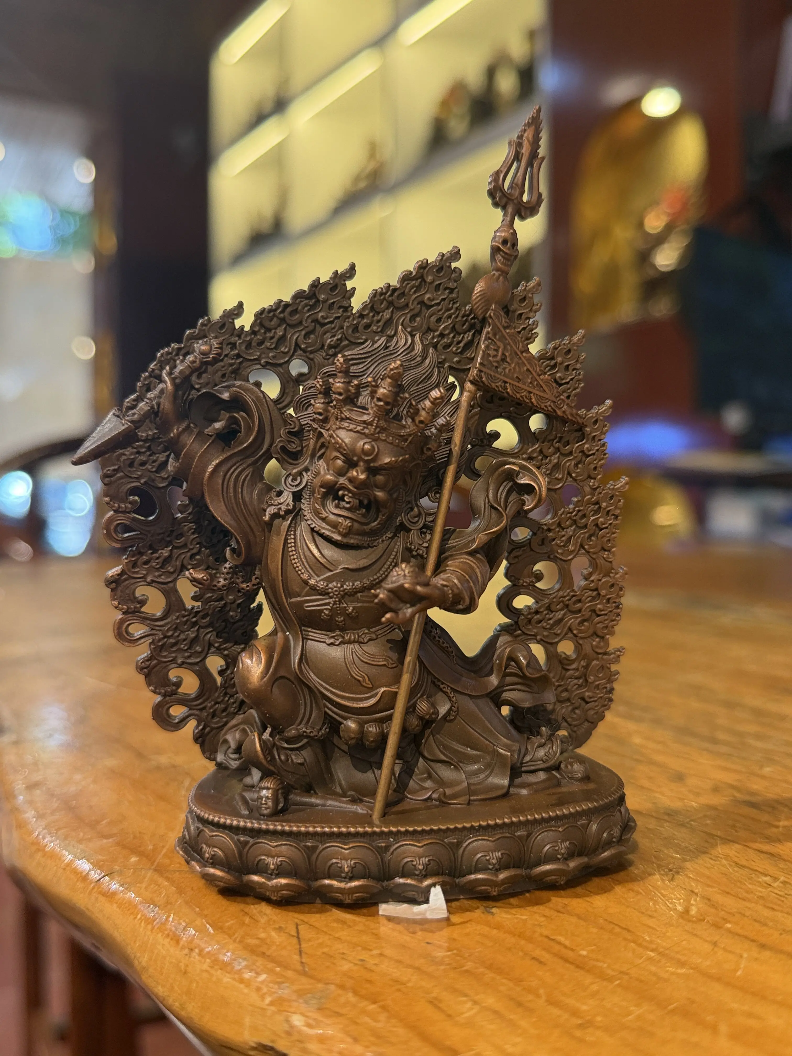Two-armed Mahagala with a height of 10 cm, pure copper boutique old Buddha statue