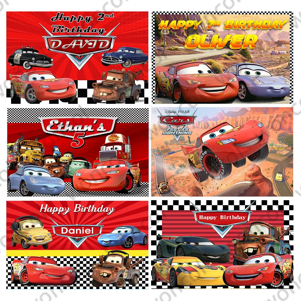 Disney Cars Mcqueen Backdrop Child Birthday Baby Shower Banner Custom Racing Car Theme Party Decor Poster Photo Studio Photocall