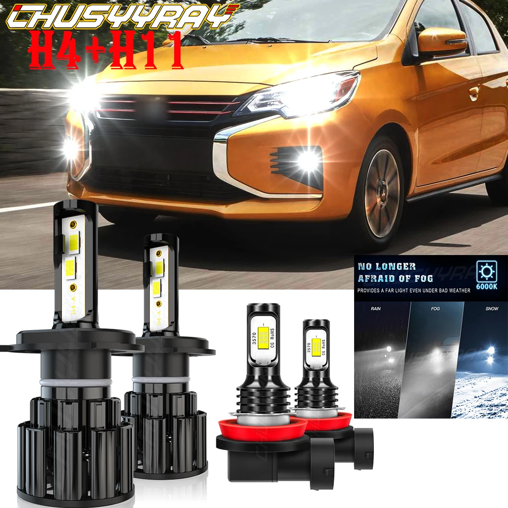 

CHUSYYRAY Compatible For Mitsubishi Mirage 2014-2019 4X LED Headlight High/Low Fog Light Bulbs Kit 6000K Super Bright Car lights