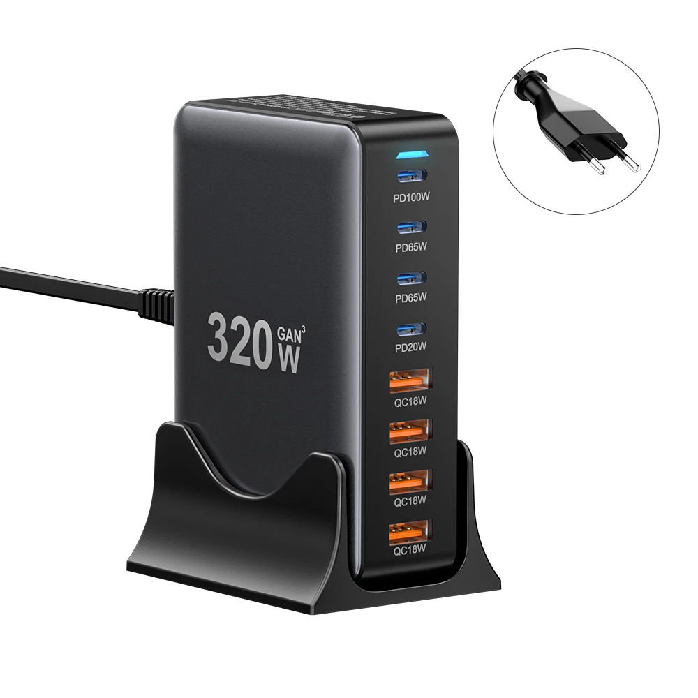 Essager 320W GaN Ładowarka 8Port USB Typ C Stacja ładująca PD 100W Szybkie ładowanie dla iPhone 16 15 14 iPad MacBook Laptop — zdjęcie 2