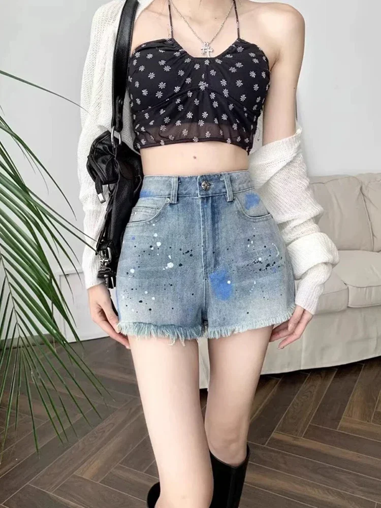 New Casual Loose Slim Denim Women Shorts Blue Tassel Summer Shorts Female Chicly Fashion Street High Waist Sexy Woman Shorts