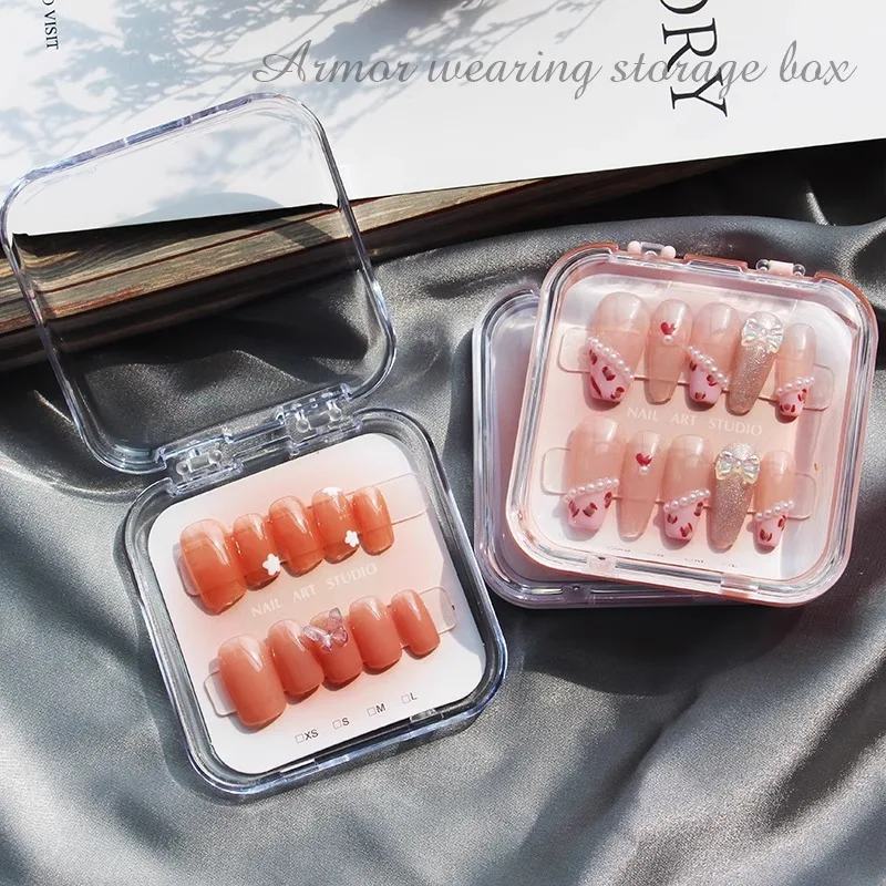 

3PCS Wearing Armor Storage Box With Film Acrylic Transparent Sealed Collection Nail Fillet Nail Art PE Suspended Display Box