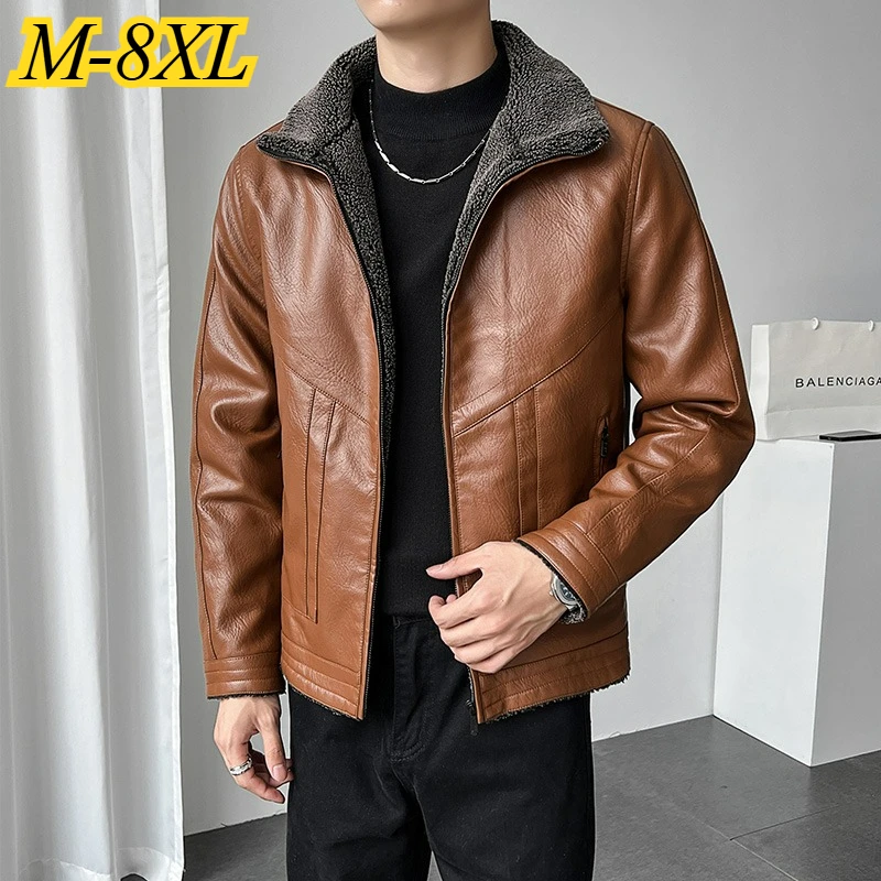 

Men Leather Jacket Thicken Outdoor Adventure Lock Temperature Coat Fur Lapel Handsome Windproof Autumn Business Leather Coats