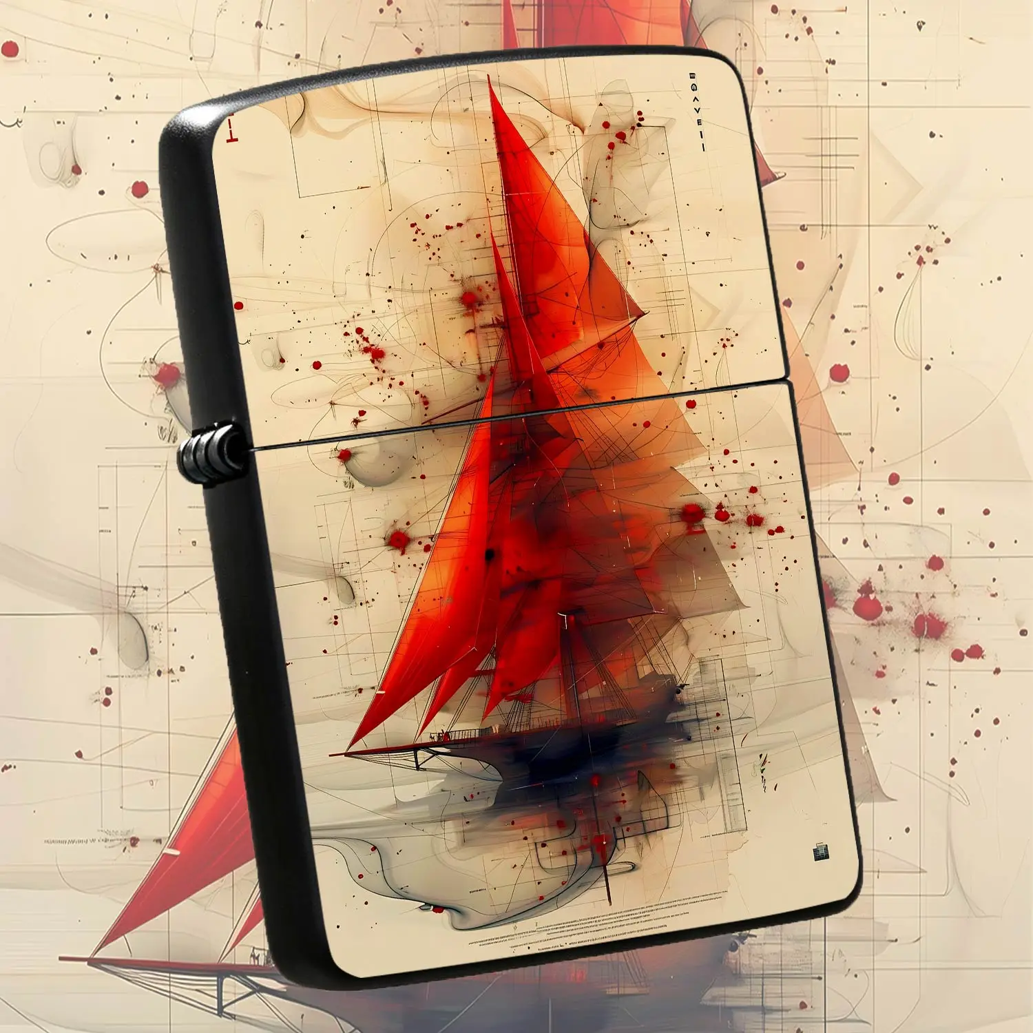 Vintage Artistic Sailboat Pattern Lighter, Abstract Red Sailing Ship Themed Portable Igniter, Delicate Decorative Practical Accessory For Daily Commute Outdoor Travel Home Use, Ideal Unique Gift For Different Occasions A Humorous And Intere