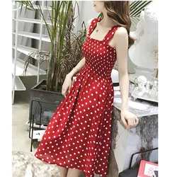 Robe Femme Summer Polka Dot Womens Dresses Elegant Square Neck Sleeveless Chiffon Long Dress Super Discount Vestidos Para Mujer