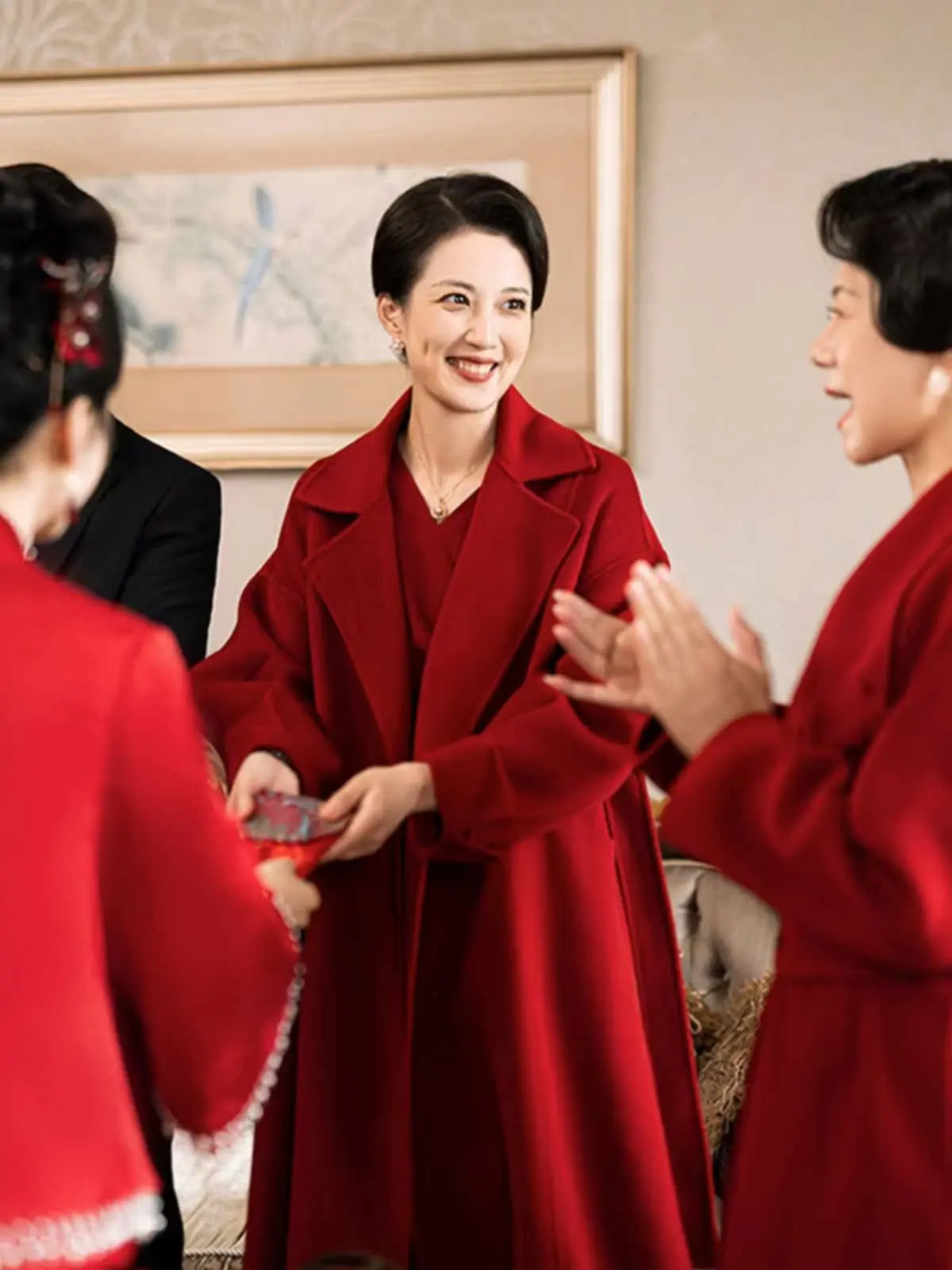 

Красное шерстяное пальто в новом китайском стиле для свадьбы, элегантная куртка премиум-класса для помолвки и ужина, осенне-зимняя новинка, женская одежда.