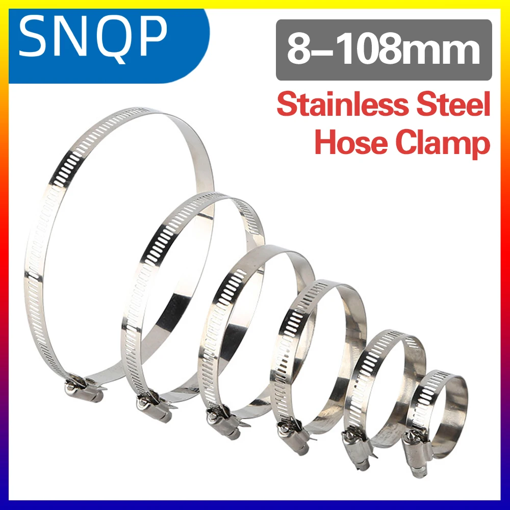 2pcs 8-100mm Hose Clamps 304Stainless Steel Adjustable Worm Gear Pip Tube Tool For Water Pipe Plumbing Fuel Line Intercooler