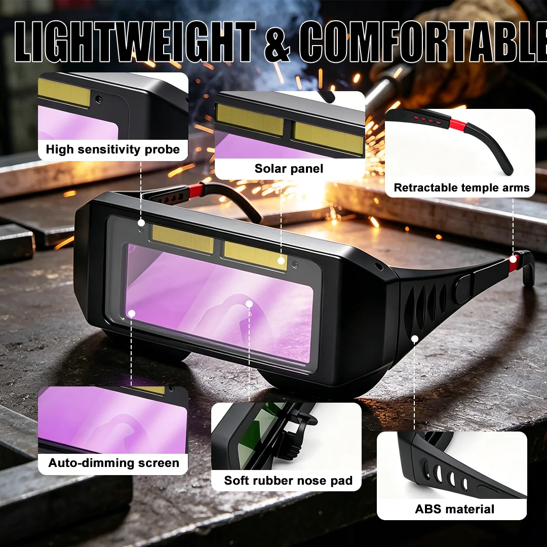 Solar Powered Auto Darkening Welding Goggles LCD Welder Glasses With Headband Eye Protection TIG MIG MMA Plasma Welder Glasses image 5