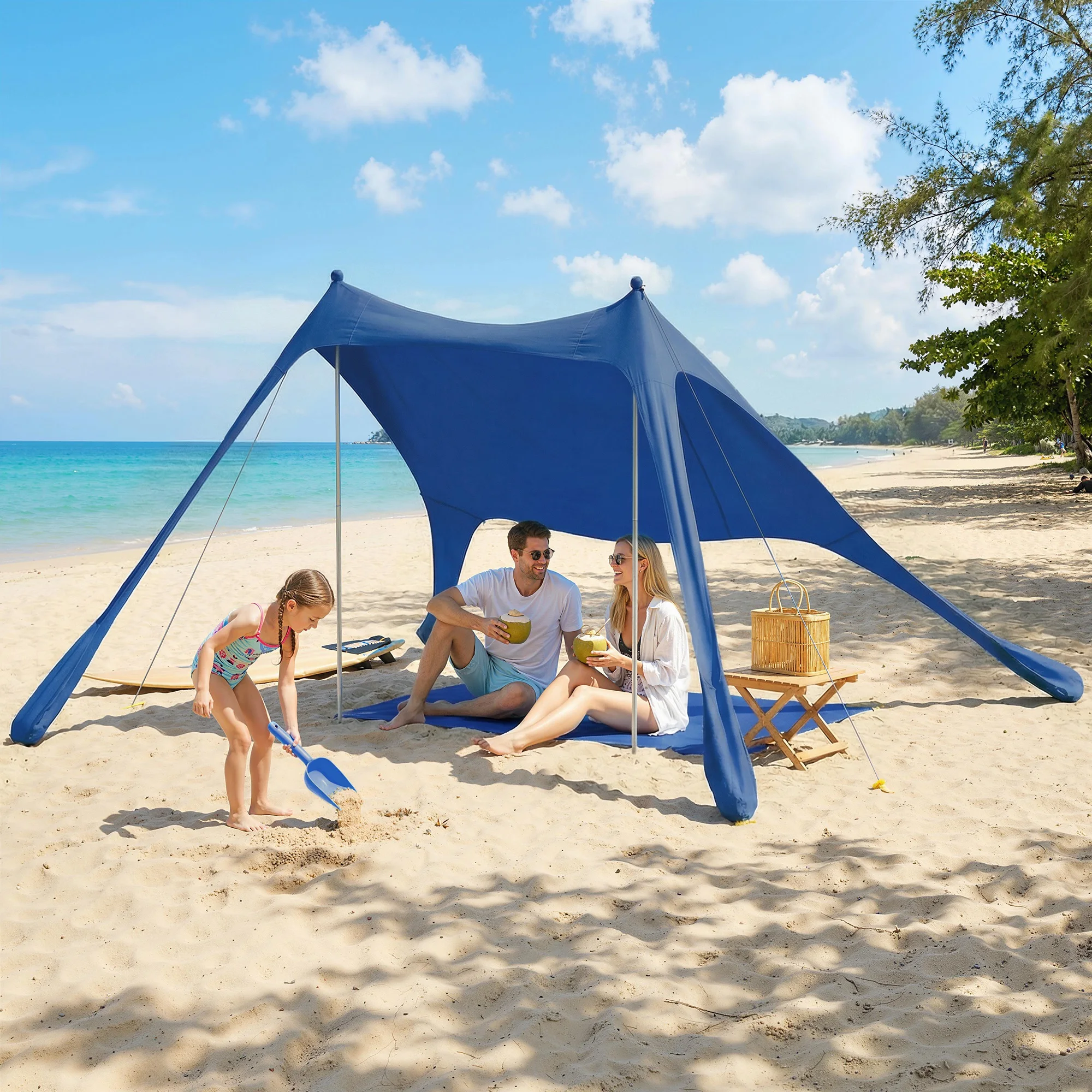 Outsunny Opvouwbare strandtent met Upf50+ mat, aluminium palen, schepzak