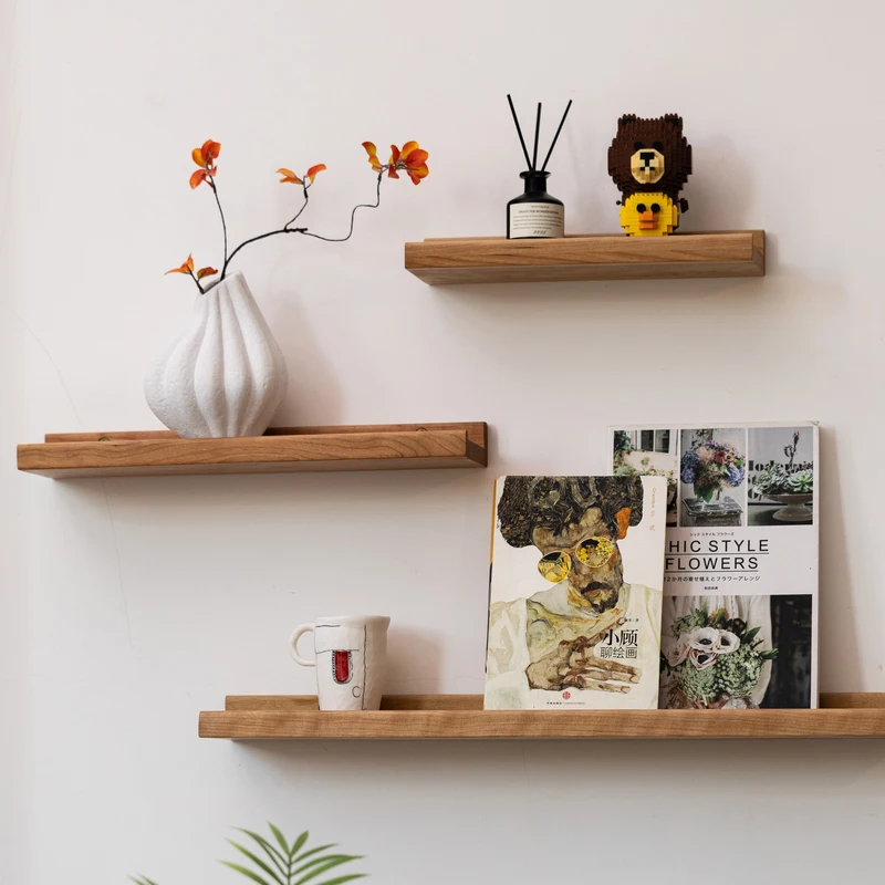 Solid Wood Wall Shelf Natural Finish Floating Holder for Living Room Rustic Bedroom Organizer Rack Handmade Wooden Display Rack