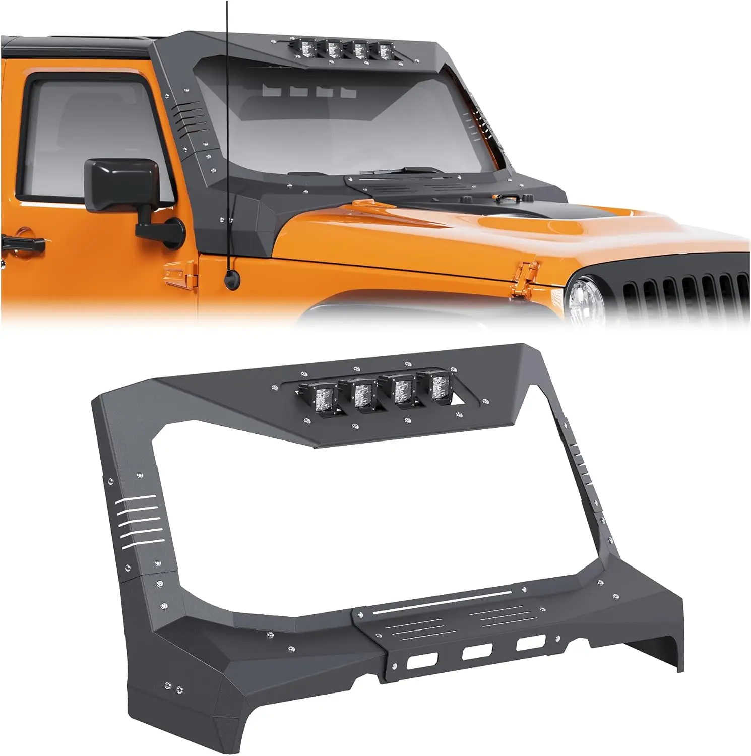 Kuafu Windshield Frame Cover Compatible With 2007-2018 Jeep Wrangler Jk & Unlimited 2/4 Door Roof Sun Visor Cowl Body Armor Kit