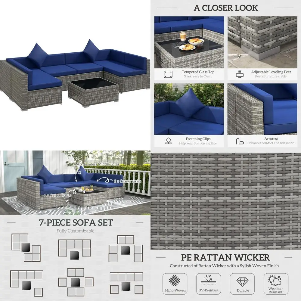 

7-Piece Outdoor Wicker Sectional Sofa Set with Cushions for All-Weather Patio Conversation Area