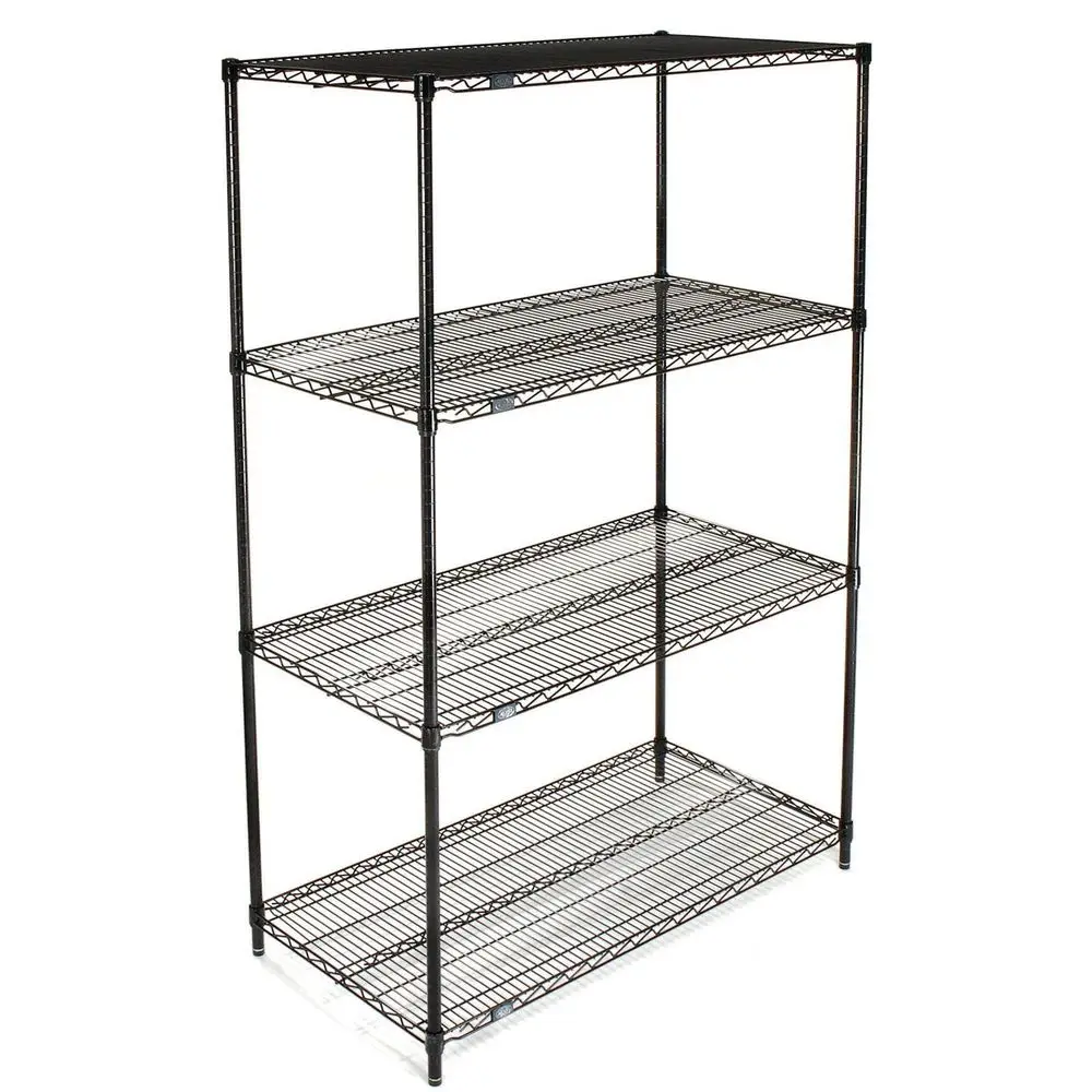

24 x 42 x 63 4-Tier Adjustable Commercial Wire Shelving Unit, NS Listed, Black Epoxy Finish, with Leveling Feet