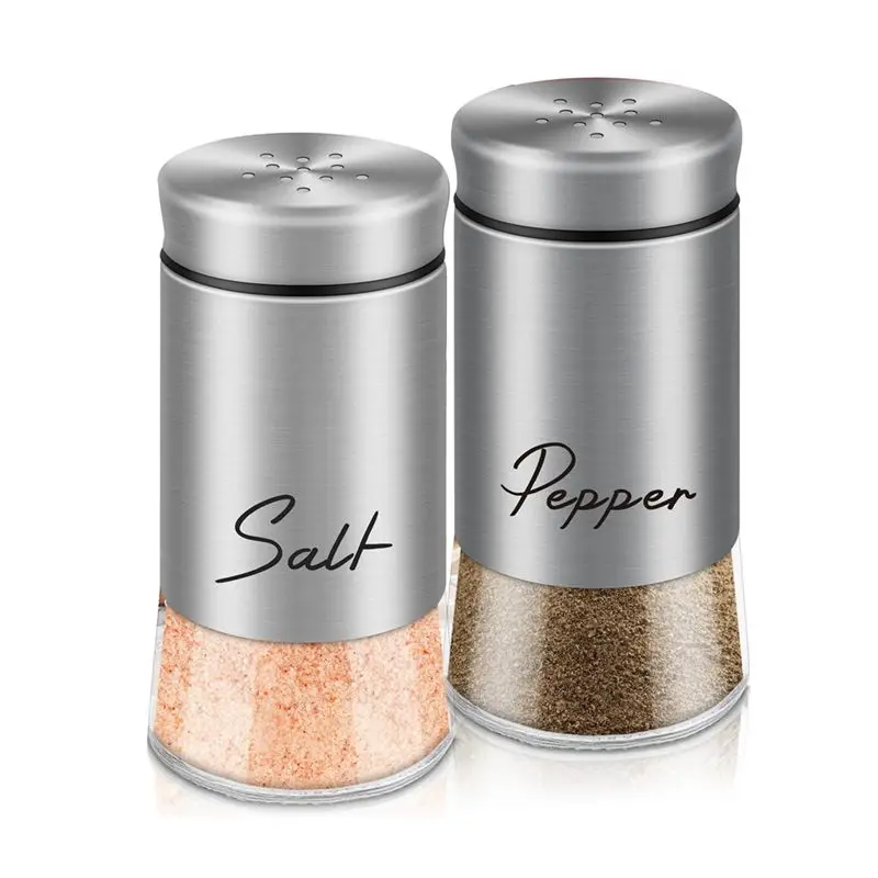

AEE2-Salt And Pepper Shakers Set With Stainless Steel Lid For Kitchen Gadgets Cooking Spice Dispenser