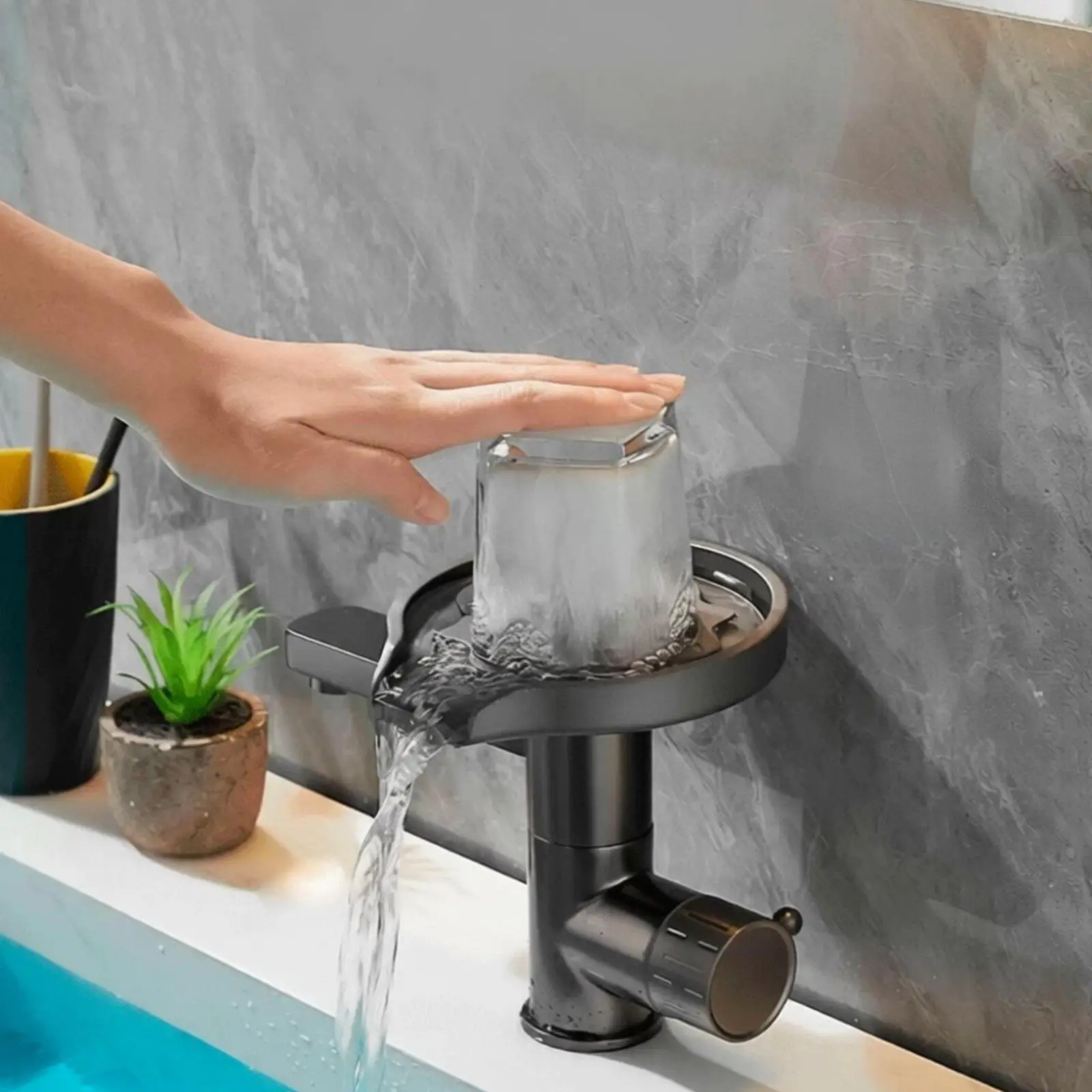 Bathroom Basin Faucet with Integrated Cup Rinser Multi Angle Water Stream for Cleaning Baby Bottles Vintage Glassware