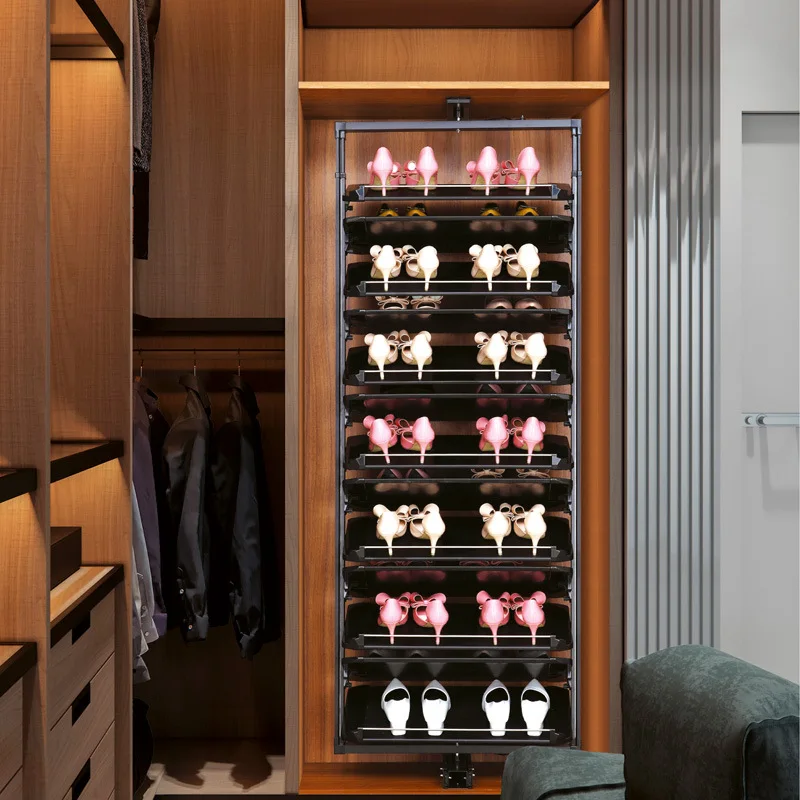 Rotating shoe rack 360 degrees multi-layer household storage multi-functional hardware accessories highly retractable shoe cabin