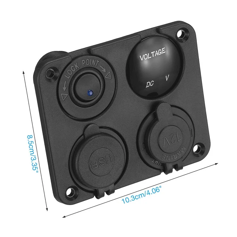 ABS Plastic Dual USB Socket Charger with Blue Digital LED Voltmeter 12V Power Outlet Panel  Accessories for Car RV Marine Boat