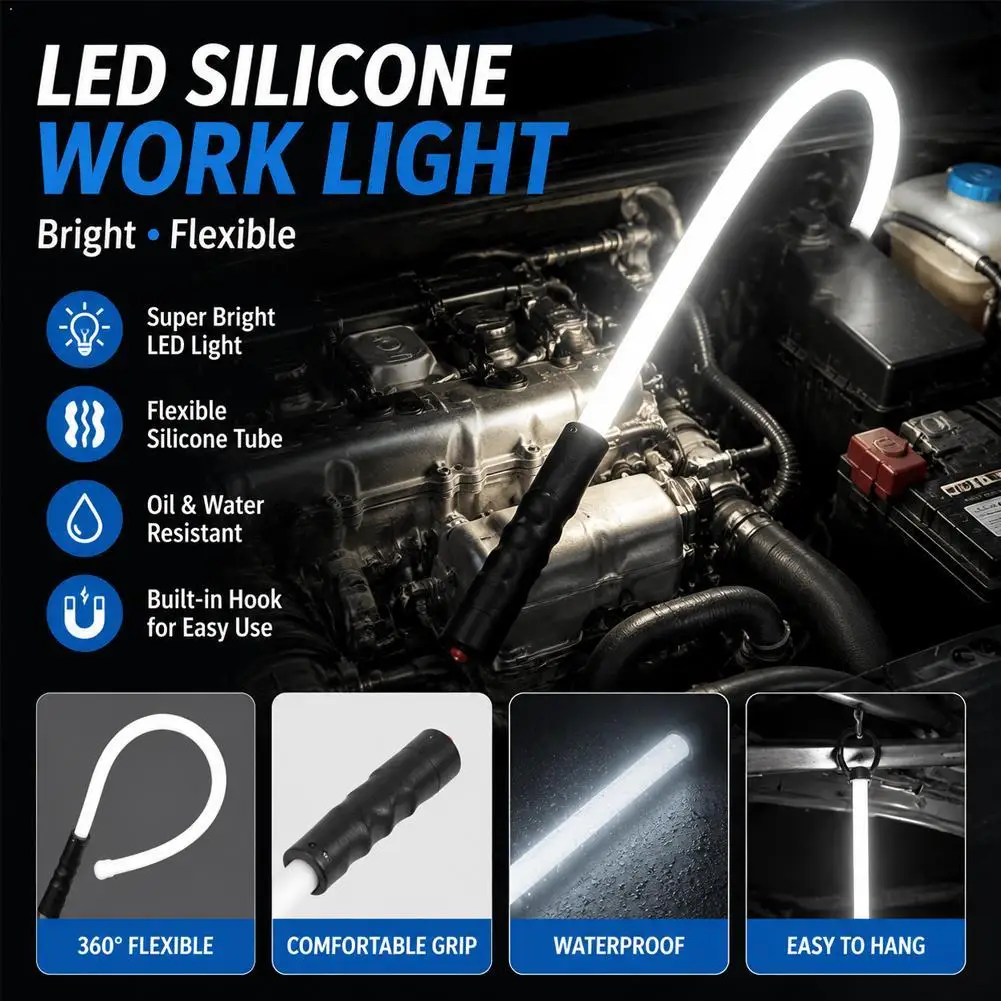 Flexible LED Inspection Light 800LM Bendable Silicone Work Lamp Type-C For Mechanic Garage Home