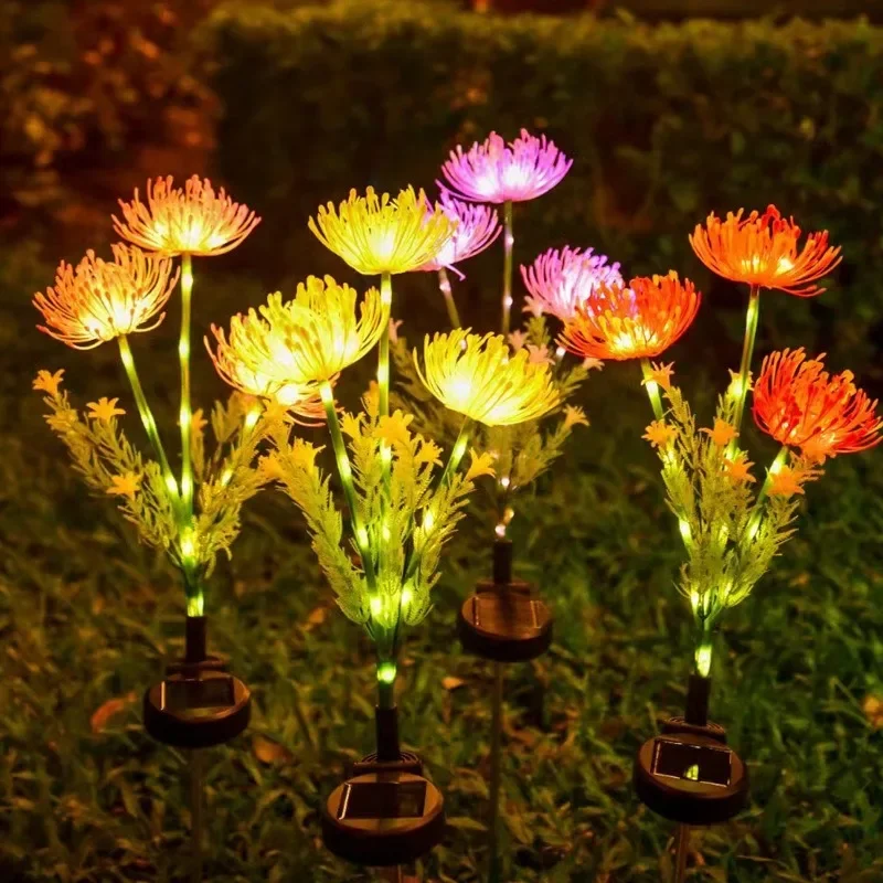 

Solar Powered 3 Heads Red Magic Lily LED Lights Outdoor Glowing Flowers Stems for Garden Yard Seashore Decor
