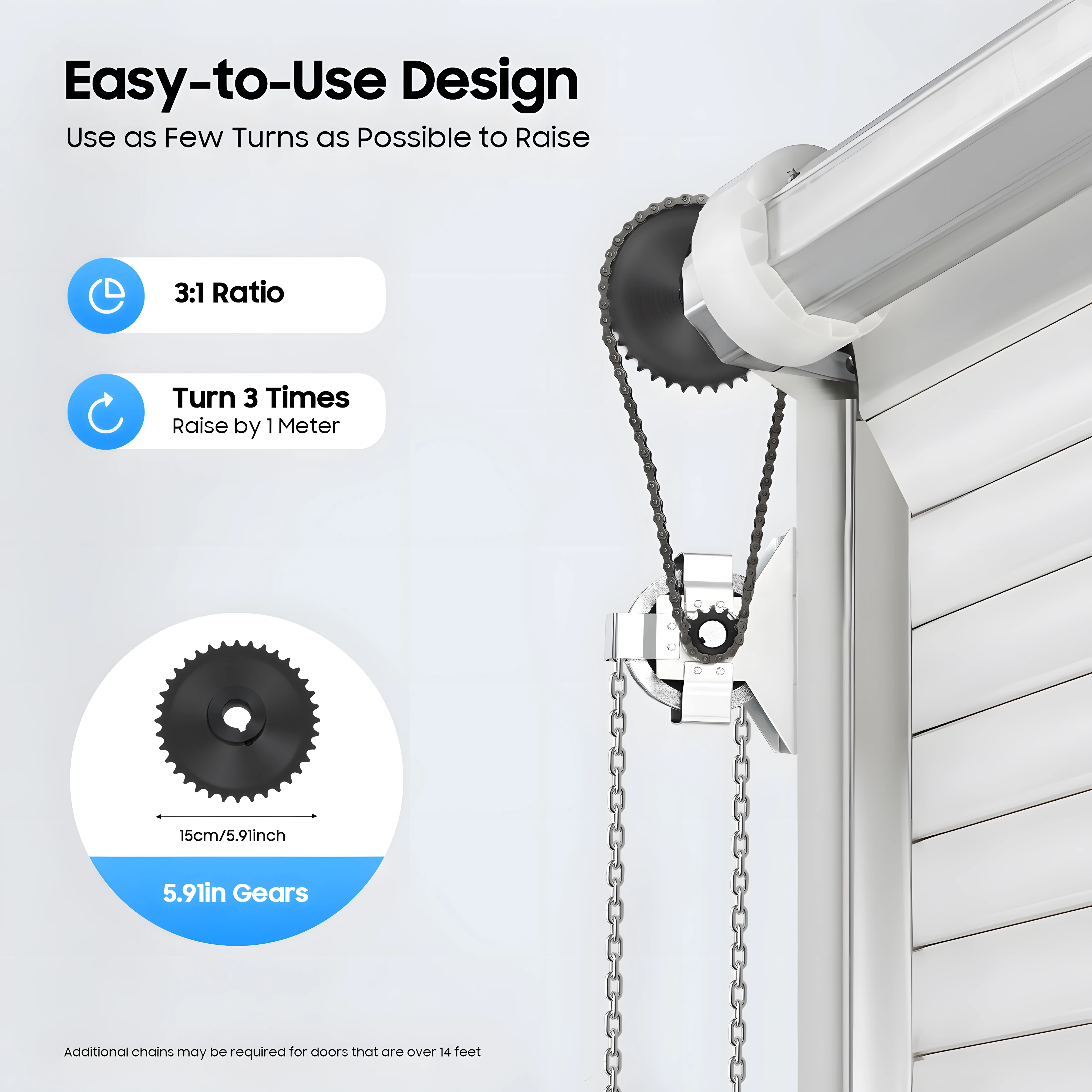 3:1 Garage Door Chain Hoist 331lbs, Drive Heavy Duty Hoist Manual Chain Drive Door Opener, Heavy Duty Jackshaft Hoist for Garage Warehouse Roller Shutter