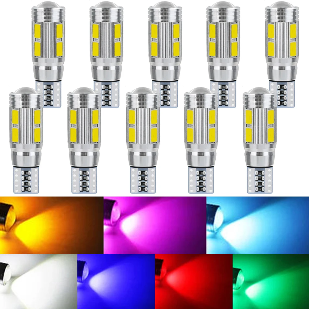 

2/10pcs T10 W5W Car Clearance Lamp Signal Light LED High Brightness Canbus Free Error Chips White Auto Wedge Side Trunk Bulb 12V