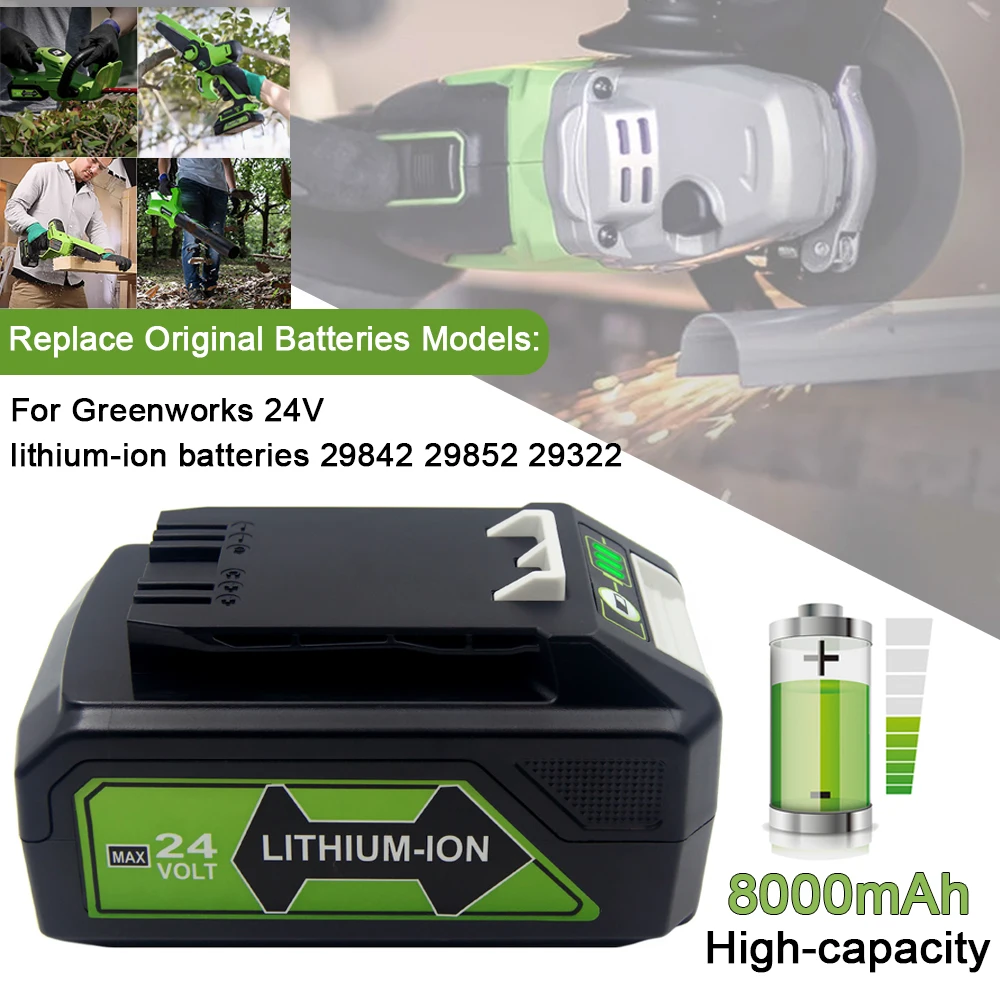 24V 8.0/4.0Ah Lithium-ion Replacement Battery G24B2 for Greenworks ALL devices of 24V tools 29842 29852 BAG708 29322 21342