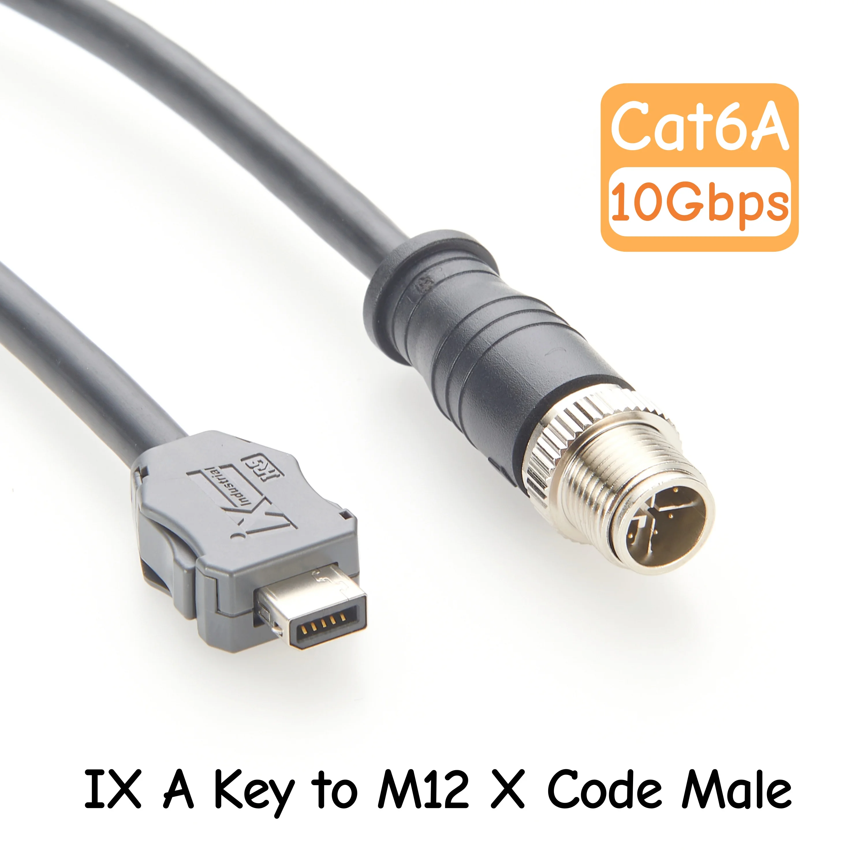 IX Industrial Cat6a Ethernet Cable, IX40G-A-10S-CV IX A Key to M12 X Code Male SFTP Cable for PoE, Robotics, Industrial Camera