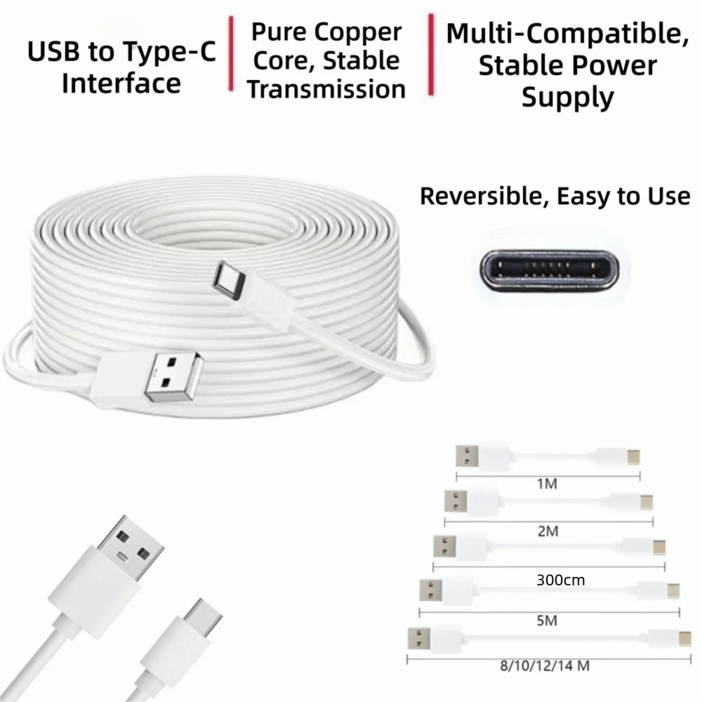 USB To Type-C Monitoring Device Charging Cable 1m 2m 5m 8m 10m 12m 14m Pure Copper Core Data Cable Extension Charging