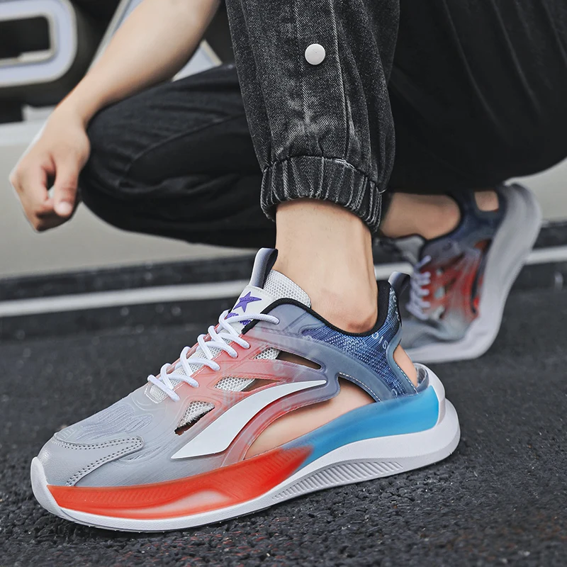 

Large Size Cold Glue Bottom Hollow Out Sandals with Rotating Buckle Flat Footwear Comfortable Breathable Summer Shoes Slippers