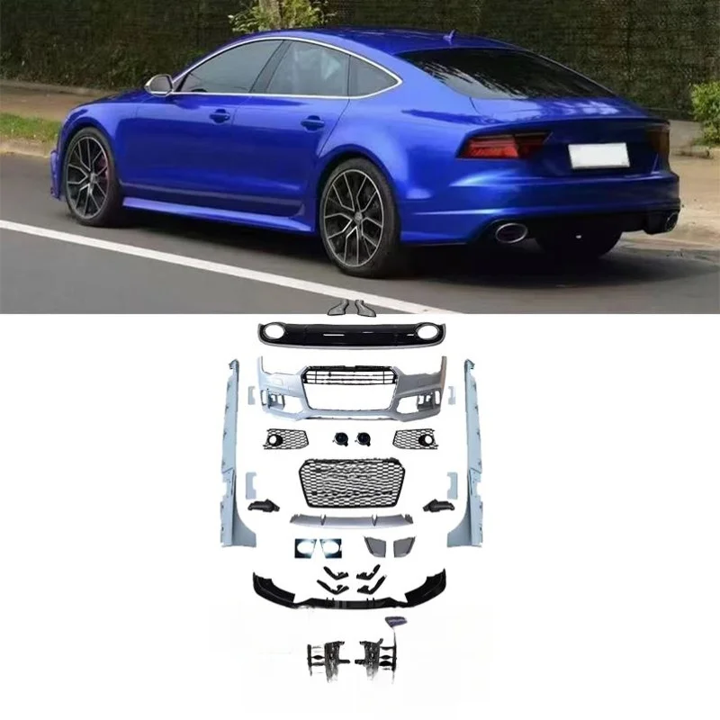 High Quality RS7 Style ABS Plastic Body Kit Bumper Spoiler Grille With Lamp Fit A7 2011-2014 Upgrade To 2016-2018