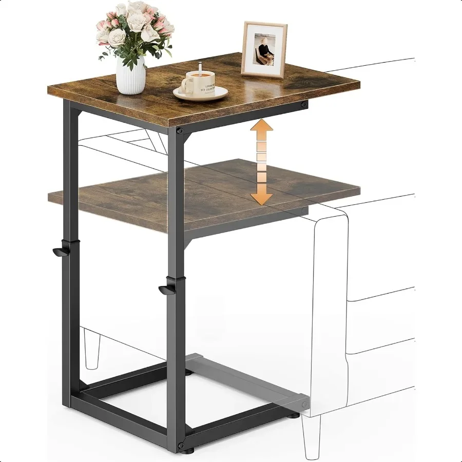 

C Shaped End Table Adjustable Height Side Table for Couch Sofa Table Small Couch Side Coffee Tables Slide Under Sofa TV Tray Me