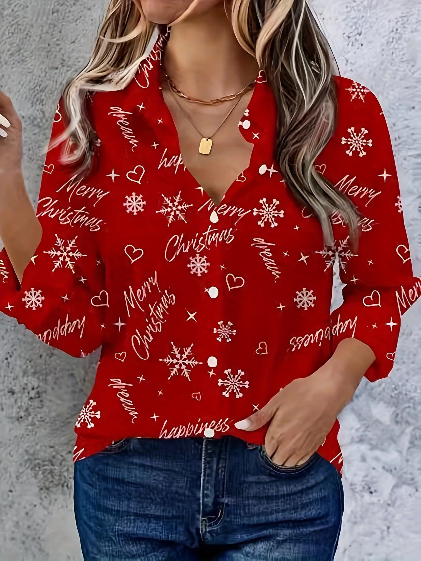 2025 عيد الميلاد المرأة ثلاثية الأبعاد ملابس منقوشة بكم طويل قمصان عادية عيد الميلاد بلوزة للحزب زر متابعة القمم للنساء الملابس في الهواء الطلق