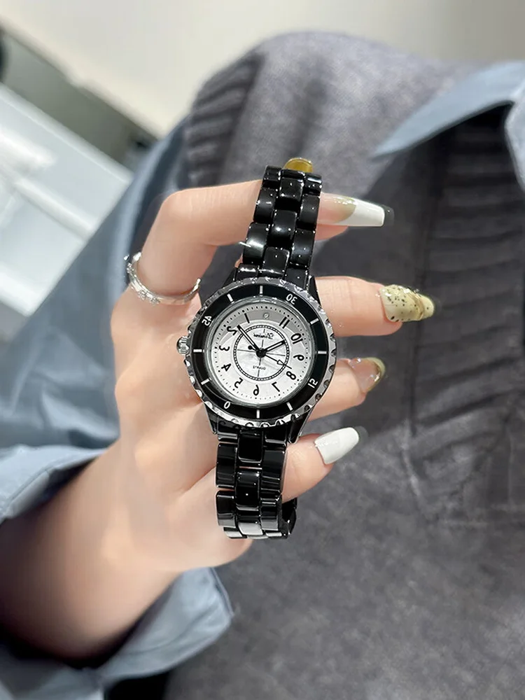 DINIMI  female fashion simple temperament light luxury niche brand stone British watch student high school  ceramic lady watch