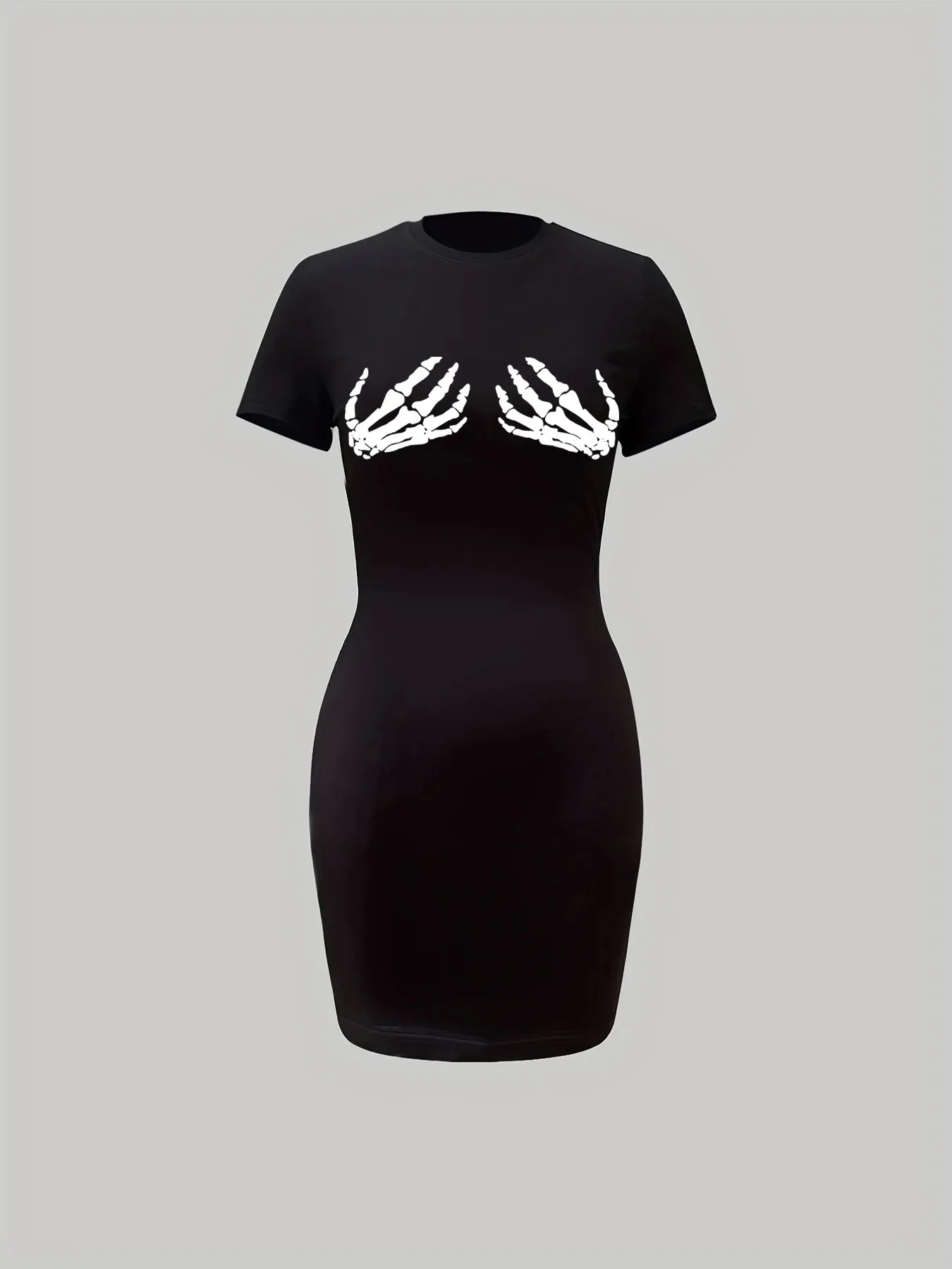 女性用スカルフィンガープリント半袖ラウンドネックスリムカジュアルTシャツドレスセクシーなワンピースシックなドレス、プラスサイズ、夏