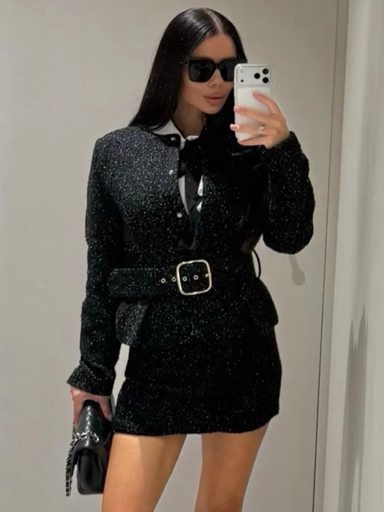 

HH Женская осенняя мода с поясом, текстурой, длинными рукавами, круглым воротником, куртка на скрытых пуговицах + брюки-кюлоты с боковой молнией, повседневный комплект с шортами