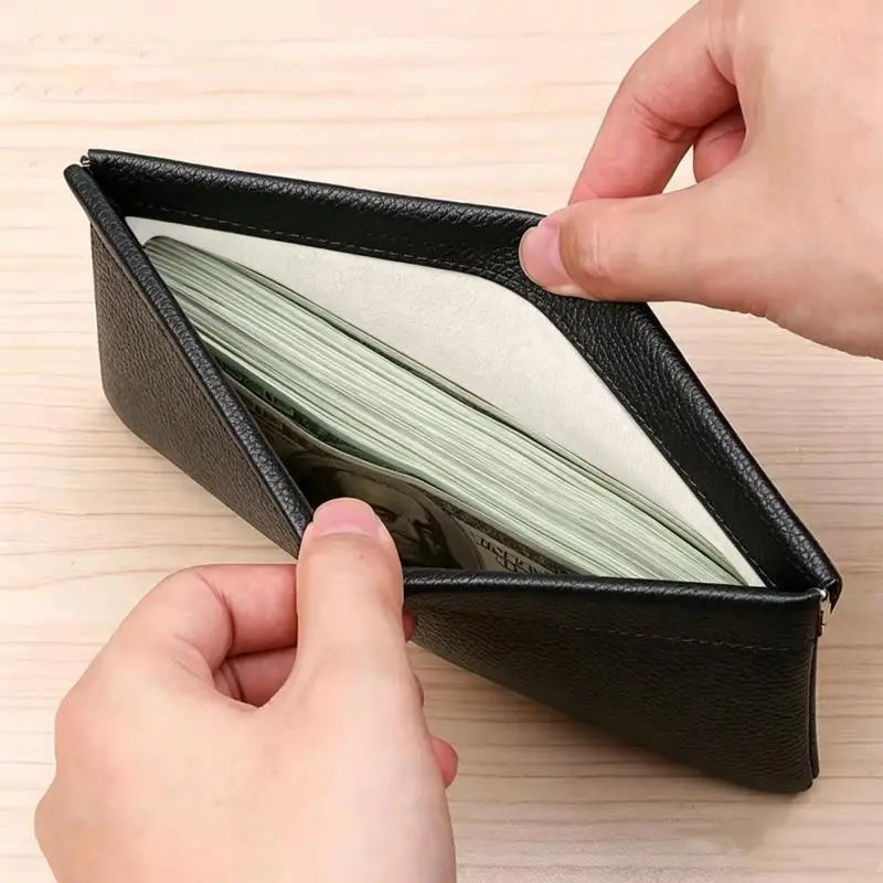 Self-Closing First-Layer Long Wallet Passport Driver'S License Document Holder Data Cable Cosmetic Bag Storage Bag Pu Leather