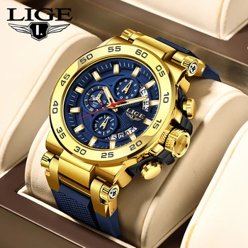 LIGE new men&#x27;s watches top luxury brand large dial watch men waterproof quartz wristwatch sports chronograph watch Relogio Masculino
