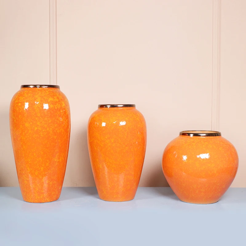 Ceramic Vase Home Decor Orange Table Flower Pot Decoración Hogar Floreros Decorativos Moderno Nordic Art Living Room Decoration