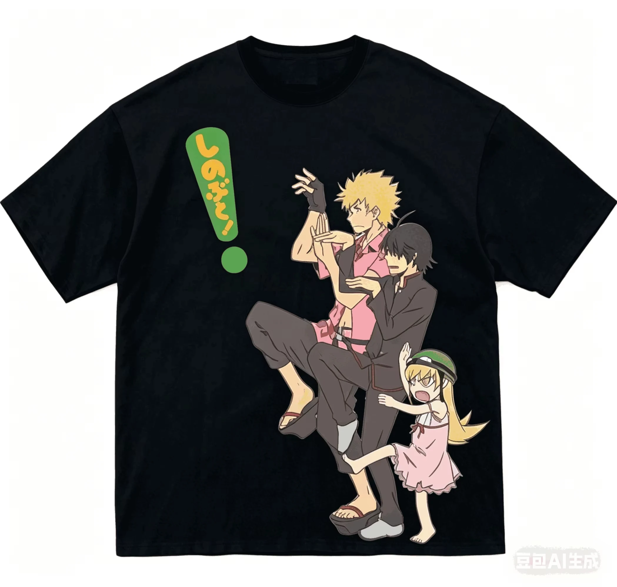 Monogatari-Serie Anime-Grafik-T-Shirt Unisex Vintage Gewaschene Baumwolle Kurzarm Harajuku Streetwear Ganzjährig Tragbare Freizeit-Oberteile – Detail 5